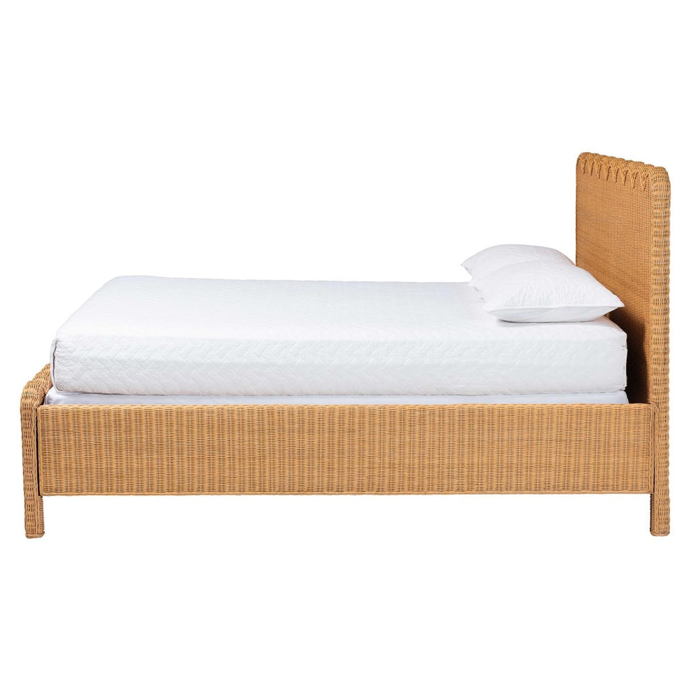 Baxton Studio bali Maritza Scalloped Natural Rattan Bed Frame – Handwoven Wicker with Elegant Braided Design, Boho Style King Maritza-Wood/Light Honey-King