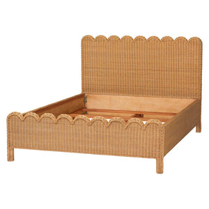 Baxton Studio bali Maritza Scalloped Natural Rattan Bed Frame – Handwoven Wicker with Elegant Braided Design, Boho Style King Maritza-Wood/Light Honey-King