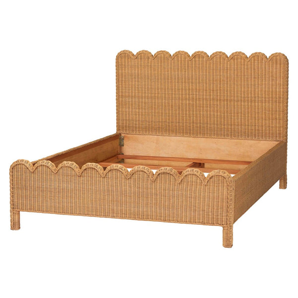 Baxton Studio bali Maritza Scalloped Natural Rattan Bed Frame – Handwoven Wicker with Elegant Braided Design, Boho Style King Maritza-Wood/Light Honey-King