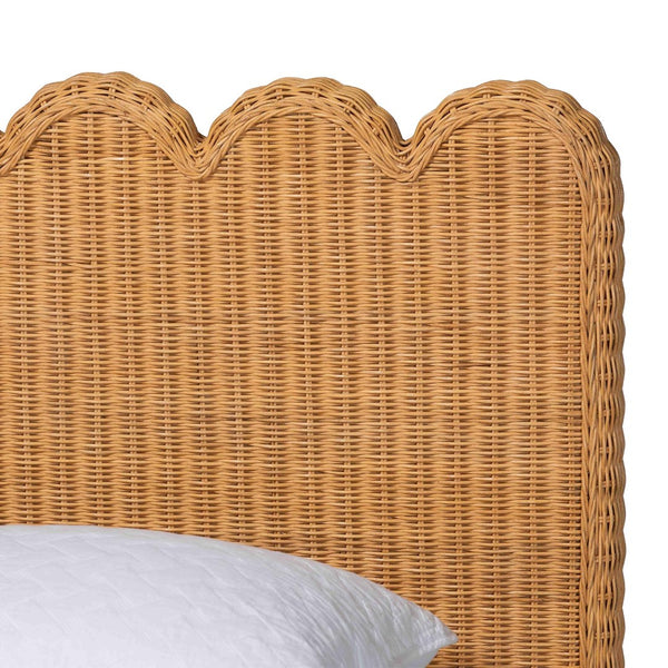 Baxton Studio bali Maritza Scalloped Natural Rattan Bed Frame – Handwoven Wicker with Elegant Braided Design, Boho Style King Maritza-Wood/Light Honey-King