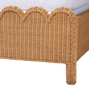 Baxton Studio bali Maritza Scalloped Natural Rattan Bed Frame – Handwoven Wicker with Elegant Braided Design, Boho Style King Maritza-Wood/Light Honey-King