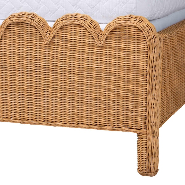 Baxton Studio bali Maritza Scalloped Natural Rattan Bed Frame – Handwoven Wicker with Elegant Braided Design, Boho Style King Maritza-Wood/Light Honey-King