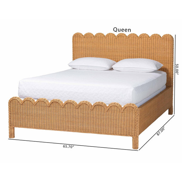 Baxton Studio bali Maritza Scalloped Natural Rattan Bed Frame – Handwoven Wicker with Elegant Braided Design, Boho Style King Maritza-Wood/Light Honey-King