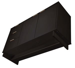 English Elm Granville 55" Sideboard with Solid Wood Ribbed Drawers, Gold Steel Handles & 3 Concealed Shelves Black B365S00115