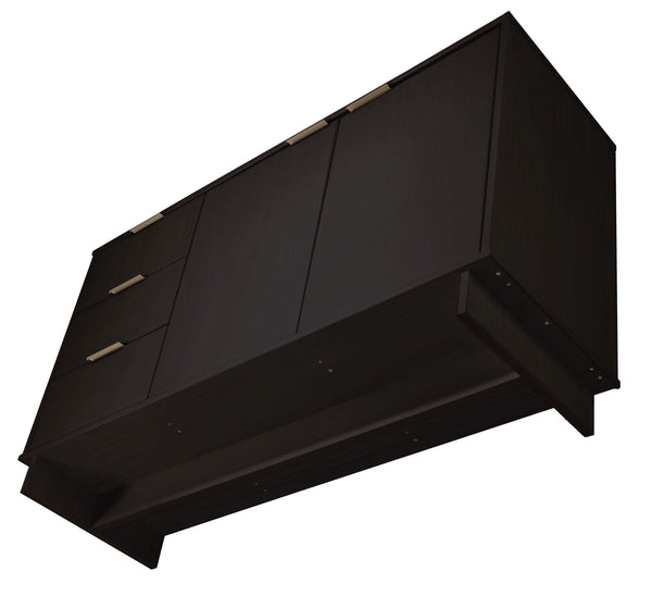 English Elm Granville 55" Sideboard with Solid Wood Ribbed Drawers, Gold Steel Handles & 3 Concealed Shelves Black B365S00115