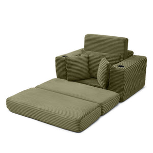 English Elm 52.4'' Boneless Foam Chaise Lounge Convertible Corduroy Sofa Bed for Living Room Green W1117P410665