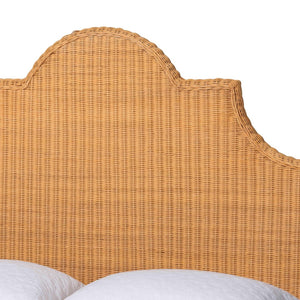 Baxton Studio bali Melanie Natural Rattan Bed – Handwoven Coastal Boho Frame with Scalloped Headboard Design King Melanie-Wood/Light Honey-King