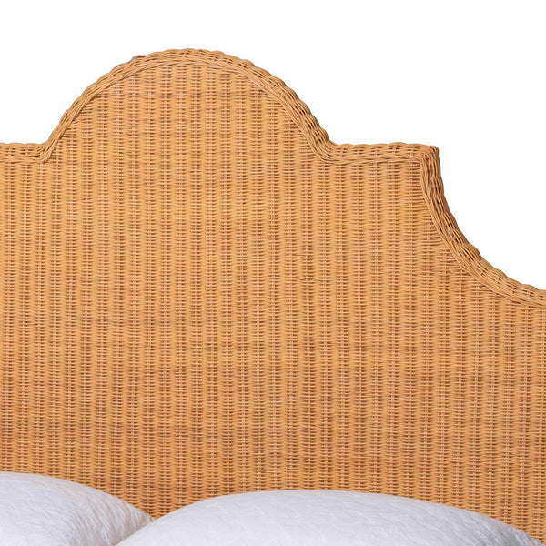Baxton Studio bali Melanie Natural Rattan Bed – Handwoven Coastal Boho Frame with Scalloped Headboard Design King Melanie-Wood/Light Honey-King