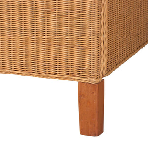 Baxton Studio bali Melanie Natural Rattan Bed – Handwoven Coastal Boho Frame with Scalloped Headboard Design King Melanie-Wood/Light Honey-King