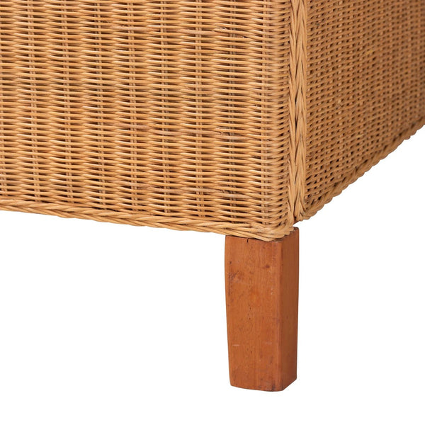 Baxton Studio bali Melanie Natural Rattan Bed – Handwoven Coastal Boho Frame with Scalloped Headboard Design King Melanie-Wood/Light Honey-King