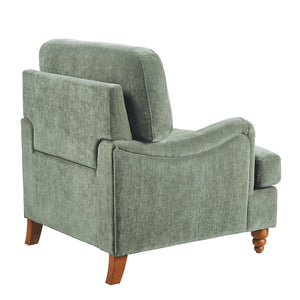 English Elm Candor Overstuffed Accent Chair with English Roll Arms and Walnut Turned Legs Sage B050P466461