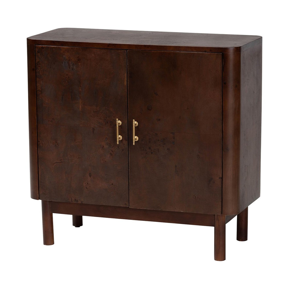 Baxton Studio bali Latika Real Burl Wood Storage Cabinet - Elegant Dark Walnut Sideboard with Brass Handles, Fully Assembled SVN-789-Dark Walnut-Blopy-Cabinet
