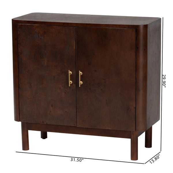 Baxton Studio bali Latika Real Burl Wood Storage Cabinet - Elegant Dark Walnut Sideboard with Brass Handles, Fully Assembled SVN-789-Dark Walnut-Blopy-Cabinet