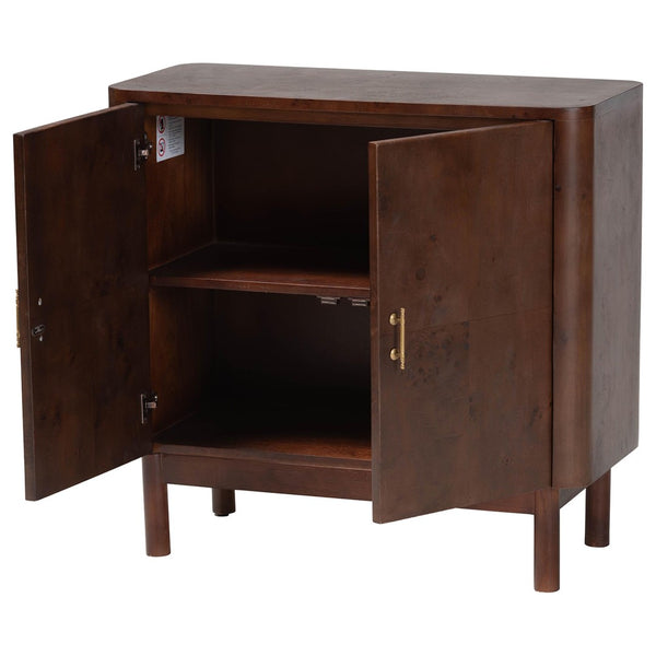 Baxton Studio bali Latika Real Burl Wood Storage Cabinet - Elegant Dark Walnut Sideboard with Brass Handles, Fully Assembled SVN-789-Dark Walnut-Blopy-Cabinet