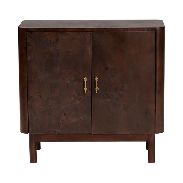 Baxton Studio bali Latika Real Burl Wood Storage Cabinet - Elegant Dark Walnut Sideboard with Brass Handles, Fully Assembled SVN-789-Dark Walnut-Blopy-Cabinet
