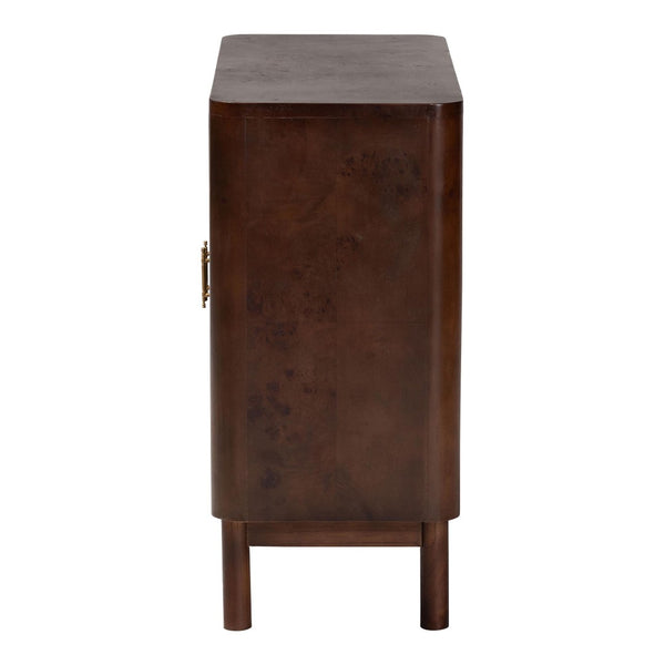 Baxton Studio bali Latika Real Burl Wood Storage Cabinet - Elegant Dark Walnut Sideboard with Brass Handles, Fully Assembled SVN-789-Dark Walnut-Blopy-Cabinet
