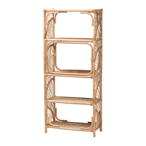 Baxton Studio bali Baara Natural Rattan 4-Tier Display Shelf - Handcrafted Bookcase with Boho Coastal Charm & Style WS147-Natural Rattan-Tall Shelf
