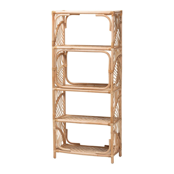 Baxton Studio bali Baara Natural Rattan 4-Tier Display Shelf - Handcrafted Bookcase with Boho Coastal Charm & Style WS147-Natural Rattan-Tall Shelf