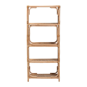 Baxton Studio bali Baara Natural Rattan 4-Tier Display Shelf - Handcrafted Bookcase with Boho Coastal Charm & Style WS147-Natural Rattan-Tall Shelf