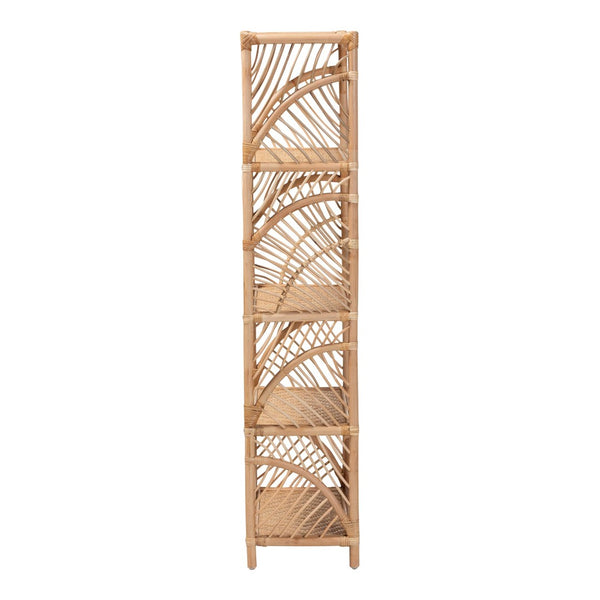 Baxton Studio bali Baara Natural Rattan 4-Tier Display Shelf - Handcrafted Bookcase with Boho Coastal Charm & Style WS147-Natural Rattan-Tall Shelf