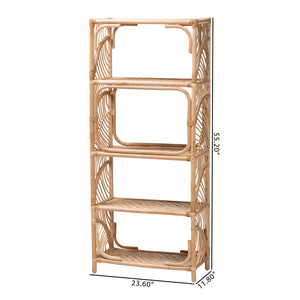 Baxton Studio bali Baara Natural Rattan 4-Tier Display Shelf - Handcrafted Bookcase with Boho Coastal Charm & Style WS147-Natural Rattan-Tall Shelf