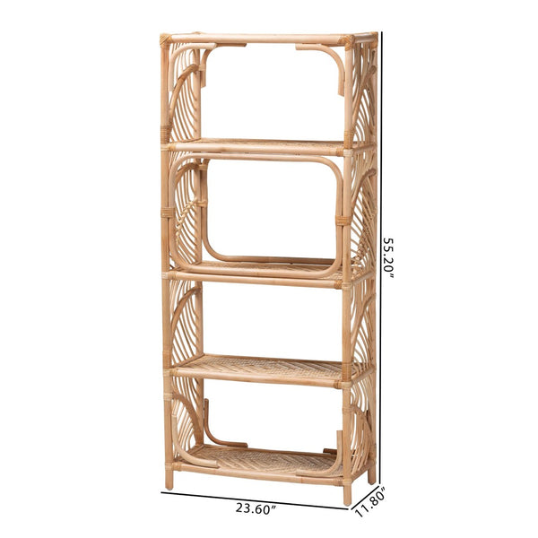 Baxton Studio bali Baara Natural Rattan 4-Tier Display Shelf - Handcrafted Bookcase with Boho Coastal Charm & Style WS147-Natural Rattan-Tall Shelf