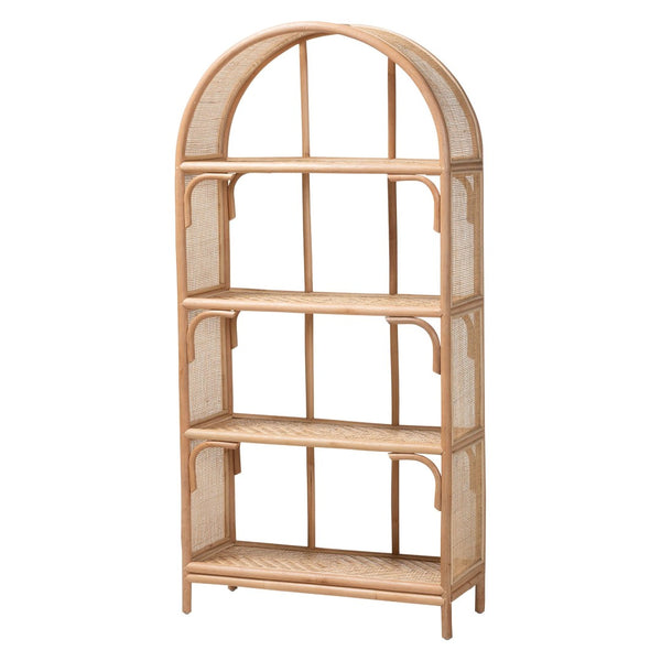 Baxton Studio bali Natania Handwoven Rattan 4-Tier Display Shelf - Boho Coastal Bookcase for Living Room & Entryway WS148-Natural Rattan-Tall Shelf