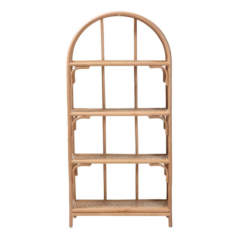 Baxton Studio bali Natania Handwoven Rattan 4-Tier Display Shelf - Boho Coastal Bookcase for Living Room & Entryway WS148-Natural Rattan-Tall Shelf