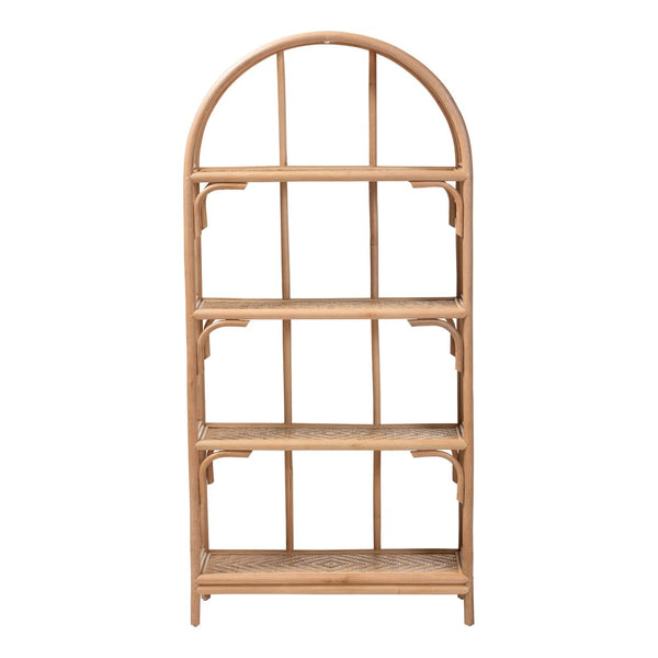 Baxton Studio bali Natania Handwoven Rattan 4-Tier Display Shelf - Boho Coastal Bookcase for Living Room & Entryway WS148-Natural Rattan-Tall Shelf