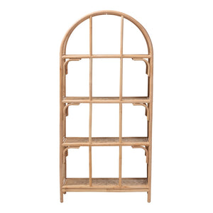 Baxton Studio bali Natania Handwoven Rattan 4-Tier Display Shelf - Boho Coastal Bookcase for Living Room & Entryway WS148-Natural Rattan-Tall Shelf