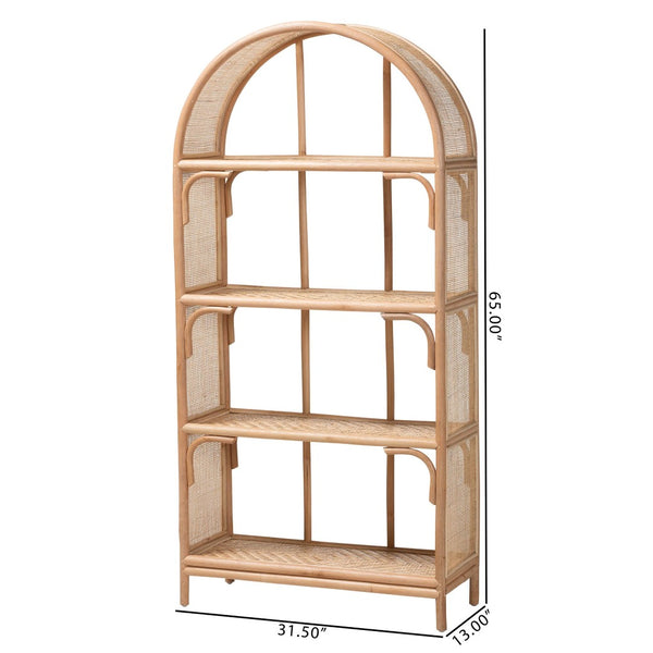 Baxton Studio bali Natania Handwoven Rattan 4-Tier Display Shelf - Boho Coastal Bookcase for Living Room & Entryway WS148-Natural Rattan-Tall Shelf
