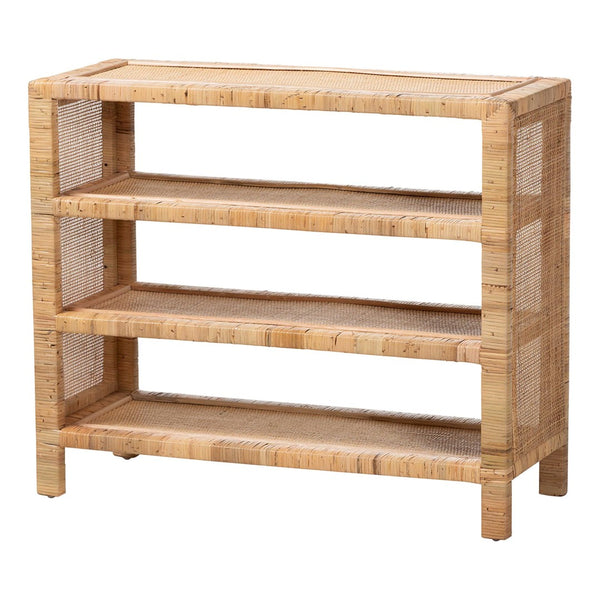 Baxton Studio bali Abelia 4-Tier Natural Rattan Display Shelf - Handwoven Boho Bookcase for Stylish Storage Solutions WS149-Natural Rattan-Shelf
