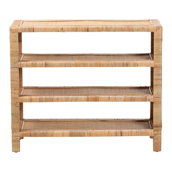 Baxton Studio bali Abelia 4-Tier Natural Rattan Display Shelf - Handwoven Boho Bookcase for Stylish Storage Solutions WS149-Natural Rattan-Shelf