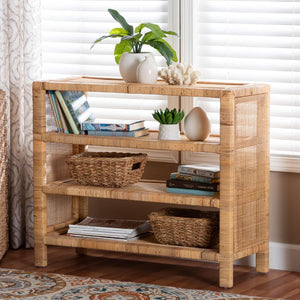 Baxton Studio bali Abelia 4-Tier Natural Rattan Display Shelf - Handwoven Boho Bookcase for Stylish Storage Solutions WS149-Natural Rattan-Shelf