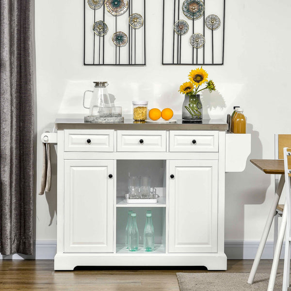 English Elm HOMCOM Stainless Steel Top Rolling Kitchen Island Cart with Drawers, Spice Rack, Cabinets, White W2225P200673