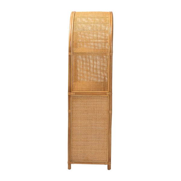 Baxton Studio bali Mairen Arched Rattan Storage Cabinet - Handcrafted Boho Coastal Hutch with Drawers & Shelves Mairen-Light Honey Rattan-Cabinet