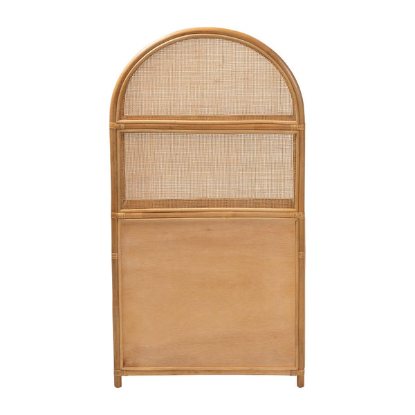 Baxton Studio bali Mairen Arched Rattan Storage Cabinet - Handcrafted Boho Coastal Hutch with Drawers & Shelves Mairen-Light Honey Rattan-Cabinet