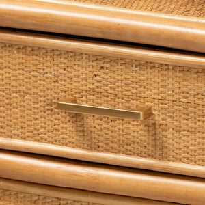 Baxton Studio bali Mairen Arched Rattan Storage Cabinet - Handcrafted Boho Coastal Hutch with Drawers & Shelves Mairen-Light Honey Rattan-Cabinet