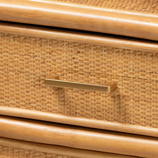 Baxton Studio bali Mairen Arched Rattan Storage Cabinet - Handcrafted Boho Coastal Hutch with Drawers & Shelves Mairen-Light Honey Rattan-Cabinet