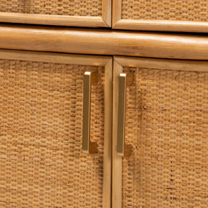 Baxton Studio bali Mairen Arched Rattan Storage Cabinet - Handcrafted Boho Coastal Hutch with Drawers & Shelves Mairen-Light Honey Rattan-Cabinet