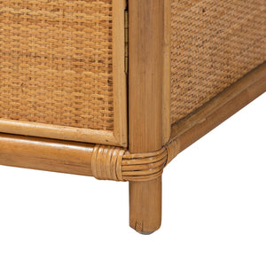 Baxton Studio bali Mairen Arched Rattan Storage Cabinet - Handcrafted Boho Coastal Hutch with Drawers & Shelves Mairen-Light Honey Rattan-Cabinet