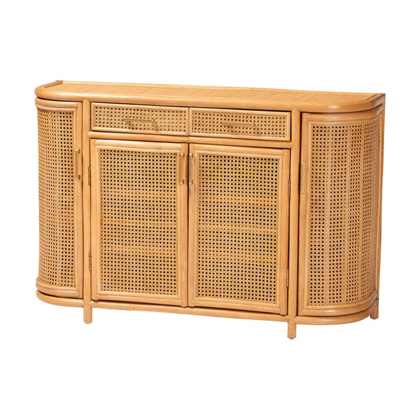 Baxton Studio bali McKenna Handwoven Rattan Sideboard - Coastal Boho Buffet with Ample Storage & Curved Design McKenna-Light Honey Rattan-Cabinet