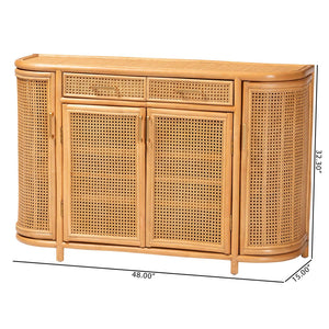 Baxton Studio bali McKenna Handwoven Rattan Sideboard - Coastal Boho Buffet with Ample Storage & Curved Design McKenna-Light Honey Rattan-Cabinet