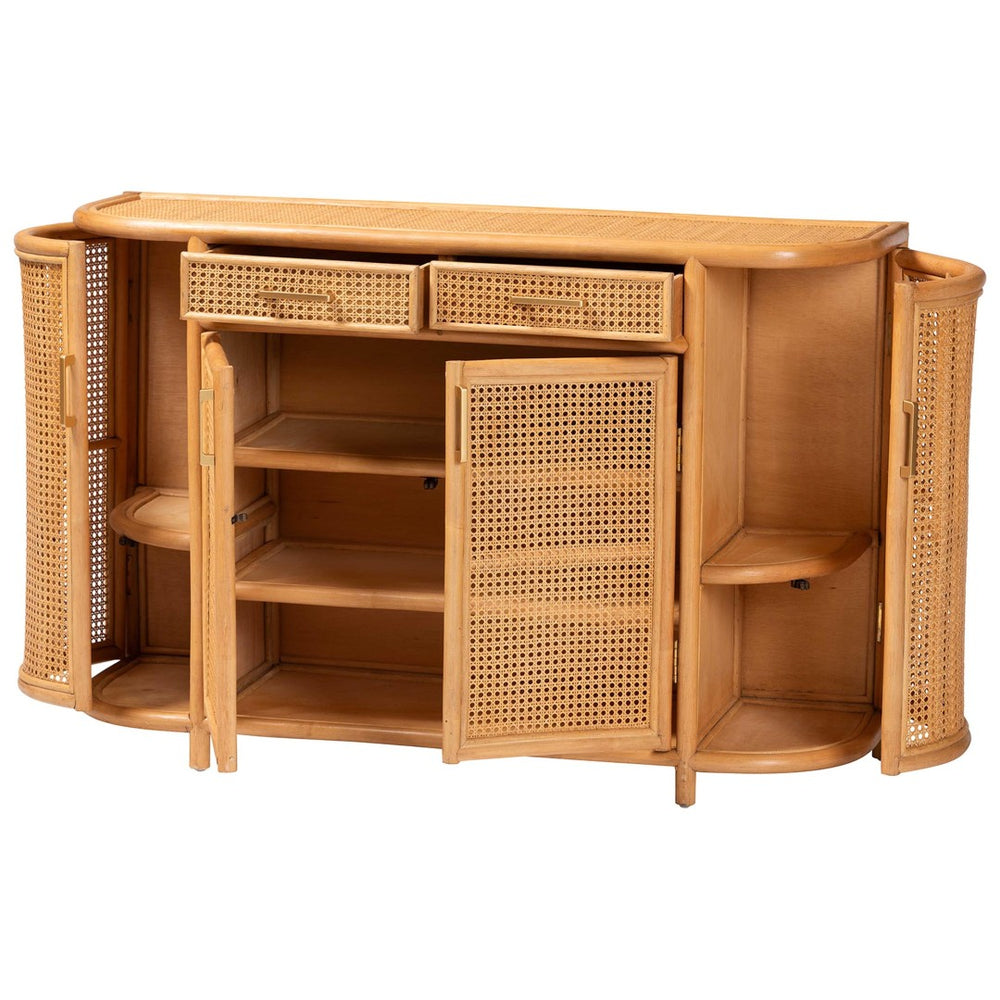 Baxton Studio bali McKenna Handwoven Rattan Sideboard - Coastal Boho Buffet with Ample Storage & Curved Design McKenna-Light Honey Rattan-Cabinet