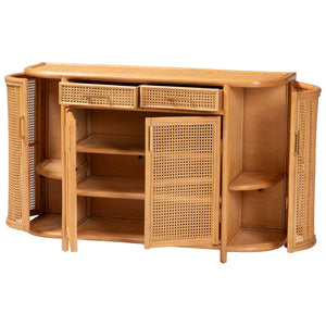 Baxton Studio bali McKenna Handwoven Rattan Sideboard - Coastal Boho Buffet with Ample Storage & Curved Design McKenna-Light Honey Rattan-Cabinet