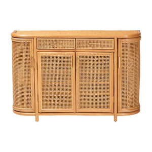 Baxton Studio bali McKenna Handwoven Rattan Sideboard - Coastal Boho Buffet with Ample Storage & Curved Design McKenna-Light Honey Rattan-Cabinet