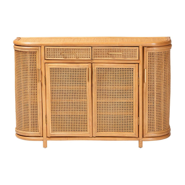 Baxton Studio bali McKenna Handwoven Rattan Sideboard - Coastal Boho Buffet with Ample Storage & Curved Design McKenna-Light Honey Rattan-Cabinet