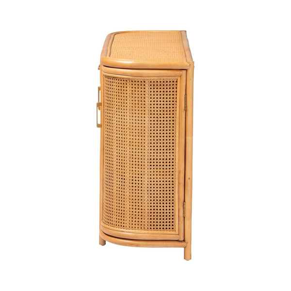 Baxton Studio bali McKenna Handwoven Rattan Sideboard - Coastal Boho Buffet with Ample Storage & Curved Design McKenna-Light Honey Rattan-Cabinet