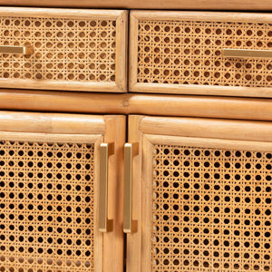 Baxton Studio bali McKenna Handwoven Rattan Sideboard - Coastal Boho Buffet with Ample Storage & Curved Design McKenna-Light Honey Rattan-Cabinet