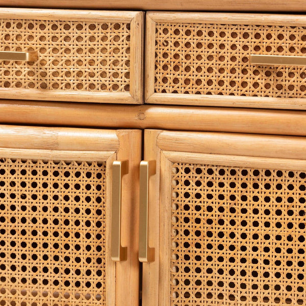 Baxton Studio bali McKenna Handwoven Rattan Sideboard - Coastal Boho Buffet with Ample Storage & Curved Design McKenna-Light Honey Rattan-Cabinet